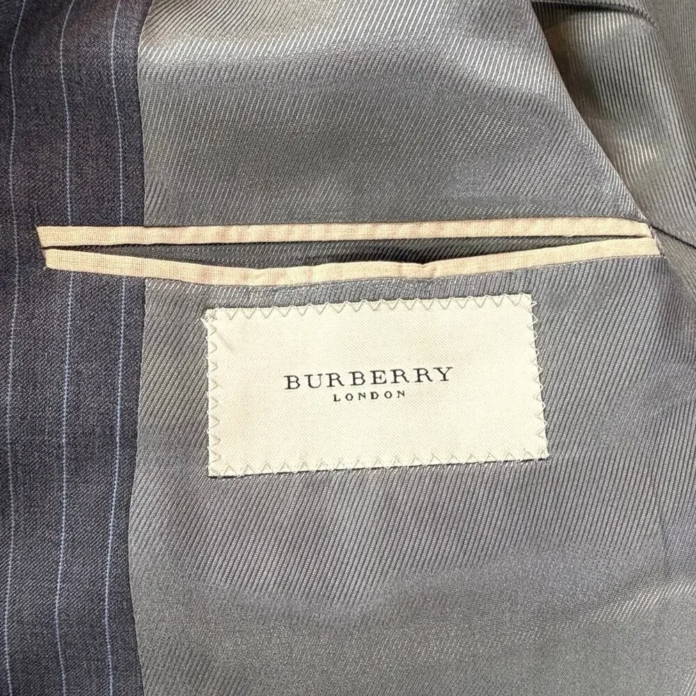 Burberry London Kensington Men's Blazer 44 Long Gray Blue Pinstripe 100% Wool